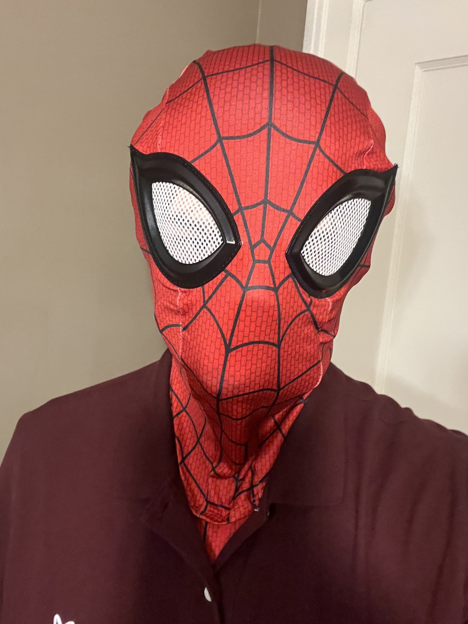 Robert wearing a Spider-Man mask